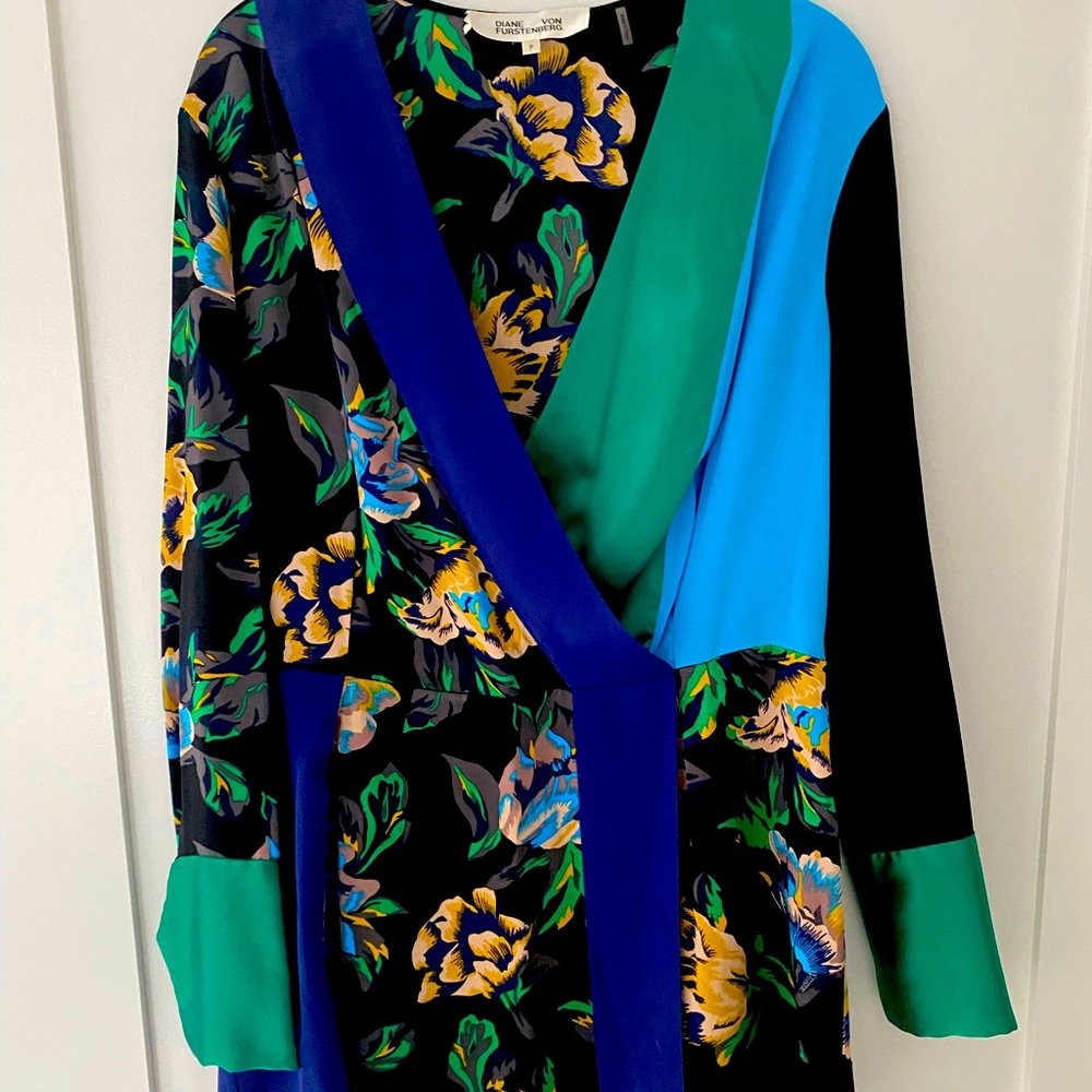 DVF silk mini dress - color block